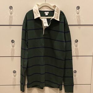 JCrew Crew Cuts Boy’s Dark Green and Navy Striped Rugby Long Sleeve Shirt